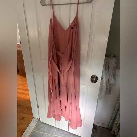 Manhattan Moment Mauve Ruffled Midi Wrap Dress Lulus - Picture 3 of 5